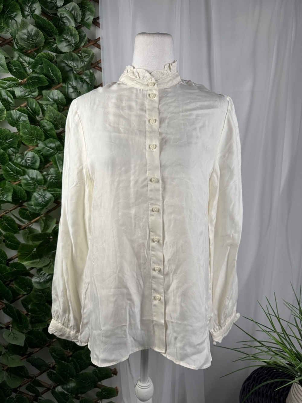 J. Crew Ivory Ruffle Collar Button-Down Blouse